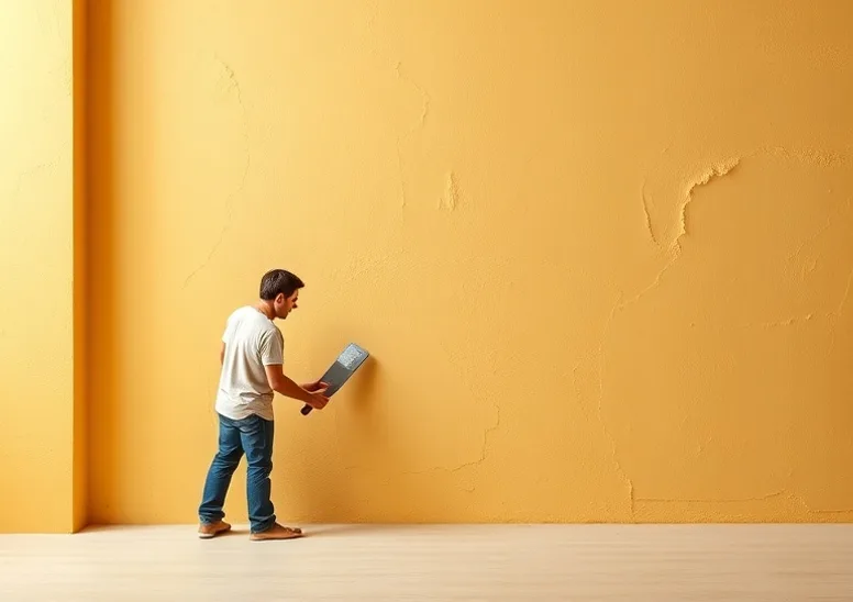 Application d'un enduit décoratif à la lisseuse sur un mur