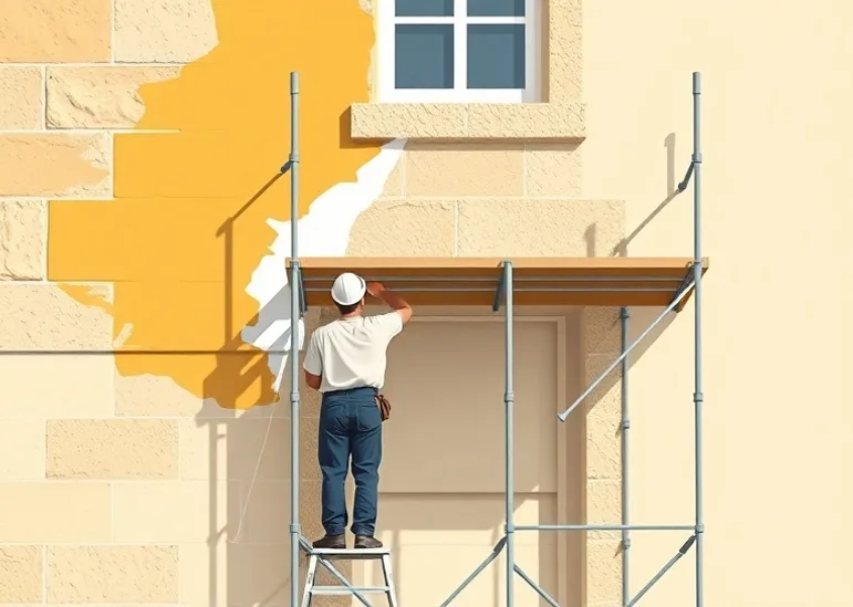 Ravalement de façade en pierre, nettoyage et application d'enduit