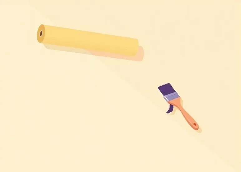 Pose de papier peint, rouleau et brosse à maroufler